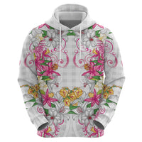 Hawaii Palaka Hoodie White Tribal Pattern With Tropical Flowers - Polynesian Pride