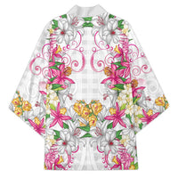 Hawaii Palaka Kimono White Tribal Pattern With Tropical Flowers - Polynesian Pride
