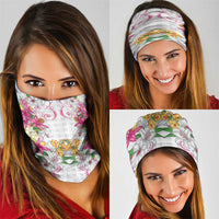 Hawaii Palaka Neck Gaiter White Tribal Pattern With Tropical Flowers - Polynesian Pride