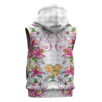 Hawaii Palaka Sleeveless Hoodie White Tribal Pattern With Tropical Flowers - Polynesian Pride