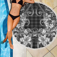 Hawaii Palaka Beach Blanket Black Tribal Pattern With Tropical Flowers - Polynesian Pride