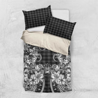 Hawaii Palaka Bedding Set Black Tribal Pattern With Tropical Flowers - Polynesian Pride