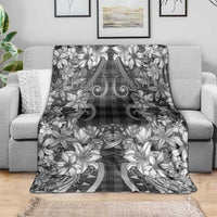 Hawaii Palaka Blanket Black Tribal Pattern With Tropical Flowers - Polynesian Pride