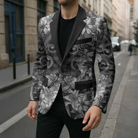 Hawaii Palaka Blazer Black Tribal Pattern With Tropical Flowers - Polynesian Pride