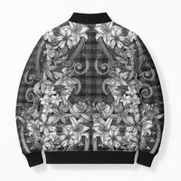 Hawaii Palaka Bomber Puffer Jacket Black Tribal Pattern With Tropical Flowers - Polynesian Pride