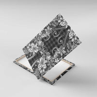 Hawaii Palaka Canvas Wall Art Black Tribal Pattern With Tropical Flowers - Polynesian Pride