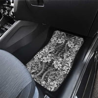Hawaii Palaka Car Mats Black Tribal Pattern With Tropical Flowers - Polynesian Pride