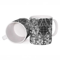 Hawaii Palaka Ceramic Mug Black Tribal Pattern With Tropical Flowers - Polynesian Pride