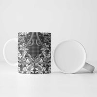 Hawaii Palaka Ceramic Mug Black Tribal Pattern With Tropical Flowers - Polynesian Pride