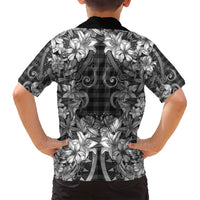 Hawaii Palaka Family Matching Long Sleeve Bodycon Dress and Hawaiian Shirt Black Tribal Pattern With Tropical Flowers LT05 - Polynesian Pride
