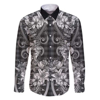 Hawaii Palaka Family Matching Mermaid Dress and Hawaiian Shirt Black Tribal Pattern With Tropical Flowers LT05 Dad's Shirt - Long Sleeve Black - Polynesian Pride