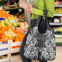 Hawaii Palaka Grocery Bag Black Tribal Pattern With Tropical Flowers - Polynesian Pride