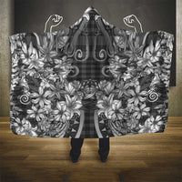 Hawaii Palaka Hooded Blanket Black Tribal Pattern With Tropical Flowers - Polynesian Pride
