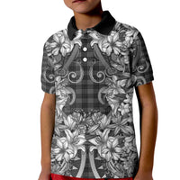 Hawaii Palaka Kid Polo Shirt Black Tribal Pattern With Tropical Flowers - Polynesian Pride