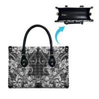 Hawaii Palaka Leather Bag Black Tribal Pattern With Tropical Flowers - Polynesian Pride