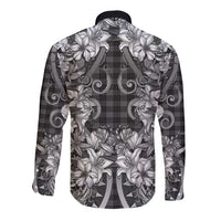 Hawaii Palaka Long Sleeve Button Shirt Black Tribal Pattern With Tropical Flowers - Polynesian Pride