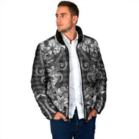 Hawaii Palaka Padded Jacket Black Tribal Pattern With Tropical Flowers - Polynesian Pride
