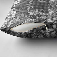 Hawaii Palaka Pillow Cover Black Tribal Pattern With Tropical Flowers - Polynesian Pride