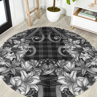 Hawaii Palaka Round Carpet Black Tribal Pattern With Tropical Flowers LT05 Black - Polynesian Pride