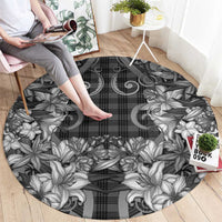 Hawaii Palaka Round Carpet Black Tribal Pattern With Tropical Flowers LT05 - Polynesian Pride