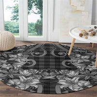 Hawaii Palaka Round Carpet Black Tribal Pattern With Tropical Flowers LT05 - Polynesian Pride