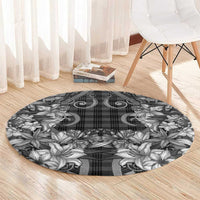 Hawaii Palaka Round Carpet Black Tribal Pattern With Tropical Flowers LT05 - Polynesian Pride