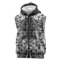 Hawaii Palaka Sleeveless Zip Hoodie Black Tribal Pattern With Tropical Flowers - Polynesian Pride