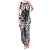 Hawaii Palaka Tank Maxi Dress Black Tribal Pattern With Tropical Flowers - Polynesian Pride