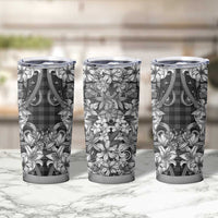 Hawaii Palaka Tumbler Cup Black Tribal Pattern With Tropical Flowers - Polynesian Pride