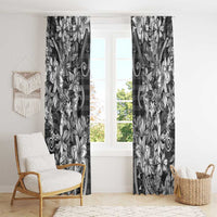 Hawaii Palaka Window Curtain Black Tribal Pattern With Tropical Flowers - Polynesian Pride