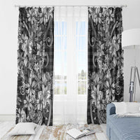 Hawaii Palaka Window Curtain Black Tribal Pattern With Tropical Flowers - Polynesian Pride