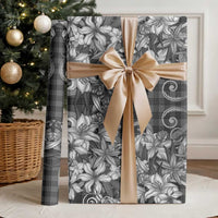 Hawaii Palaka Wrapping Paper Black Tribal Pattern With Tropical Flowers - Polynesian Pride