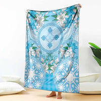 Hawaii Cyan Palaka Blanket With Tapa Pattern Tropical Flowers - Polynesian Pride