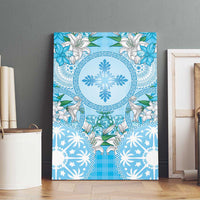Hawaii Cyan Palaka Canvas Wall Art With Tapa Pattern Tropical Flowers - Polynesian Pride