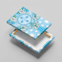 Hawaii Cyan Palaka Canvas Wall Art With Tapa Pattern Tropical Flowers - Polynesian Pride