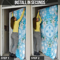 Hawaii Cyan Palaka Door Cover With Tapa Pattern Tropical Flowers - Polynesian Pride