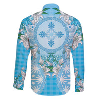 Hawaii Cyan Palaka Family Matching Short Sleeve Bodycon Dress and Hawaiian Shirt With Tapa Pattern Tropical Flowers LT05 - Polynesian Pride