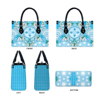 Hawaii Cyan Palaka Leather Bag With Tapa Pattern Tropical Flowers - Polynesian Pride