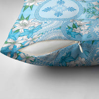 Hawaii Cyan Palaka Pillow Cover With Tapa Pattern Tropical Flowers - Polynesian Pride