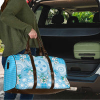 Hawaii Cyan Palaka Travel Bag With Tapa Pattern Tropical Flowers - Polynesian Pride