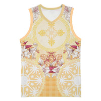 Hawaii Peach Palaka Basketball Jersey With Tapa Pattern Tropical Flowers LT05 Unisex Peach - Polynesian Pride