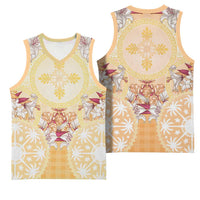 Hawaii Peach Palaka Basketball Jersey With Tapa Pattern Tropical Flowers LT05 - Polynesian Pride