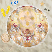 Hawaii Peach Palaka Beach Blanket With Tapa Pattern Tropical Flowers - Polynesian Pride