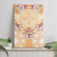 Hawaii Peach Palaka Canvas Wall Art With Tapa Pattern Tropical Flowers - Polynesian Pride