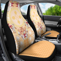 Hawaii Peach Palaka Car Seat Cover With Tapa Pattern Tropical Flowers - Polynesian Pride