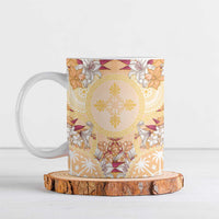 Hawaii Peach Palaka Ceramic Mug With Tapa Pattern Tropical Flowers - Polynesian Pride