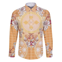 Hawaii Peach Palaka Family Matching Puletasi and Hawaiian Shirt With Tapa Pattern Tropical Flowers - Polynesian Pride