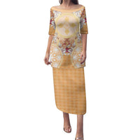 Hawaii Peach Palaka Family Matching Puletasi and Hawaiian Shirt With Tapa Pattern Tropical Flowers - Polynesian Pride