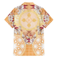 Hawaii Peach Palaka Family Matching Short Sleeve Bodycon Dress and Hawaiian Shirt With Tapa Pattern Tropical Flowers - Polynesian Pride