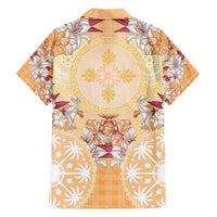 Hawaii Peach Palaka Family Matching Summer Maxi Dress and Hawaiian Shirt With Tapa Pattern Tropical Flowers - Polynesian Pride